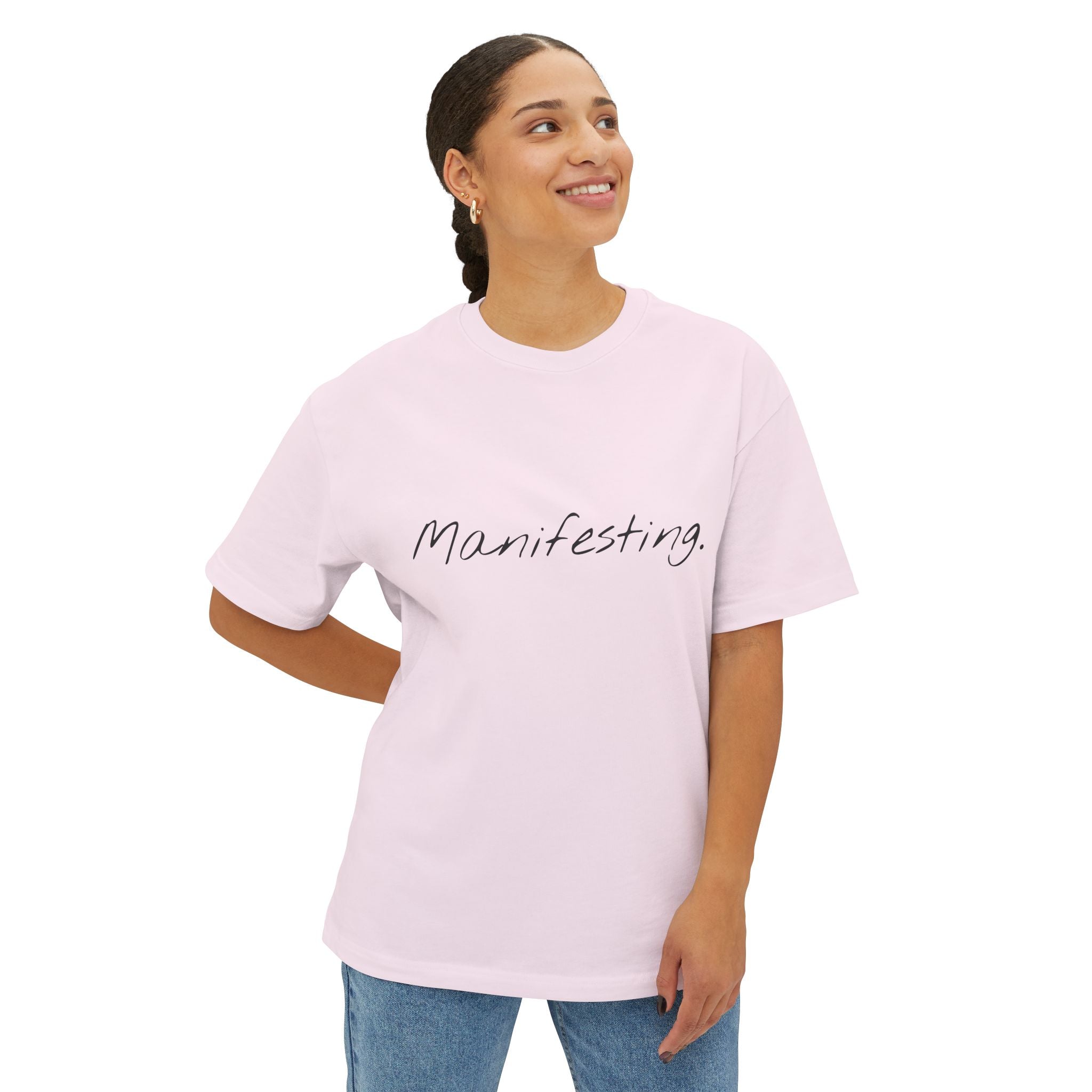 Manifesting Unisex Oversized Boxy Tee, Comfy Casual Tee, Affirmation Shirt, Gift for Her, Relaxed Fit Top, Inspirational Wear