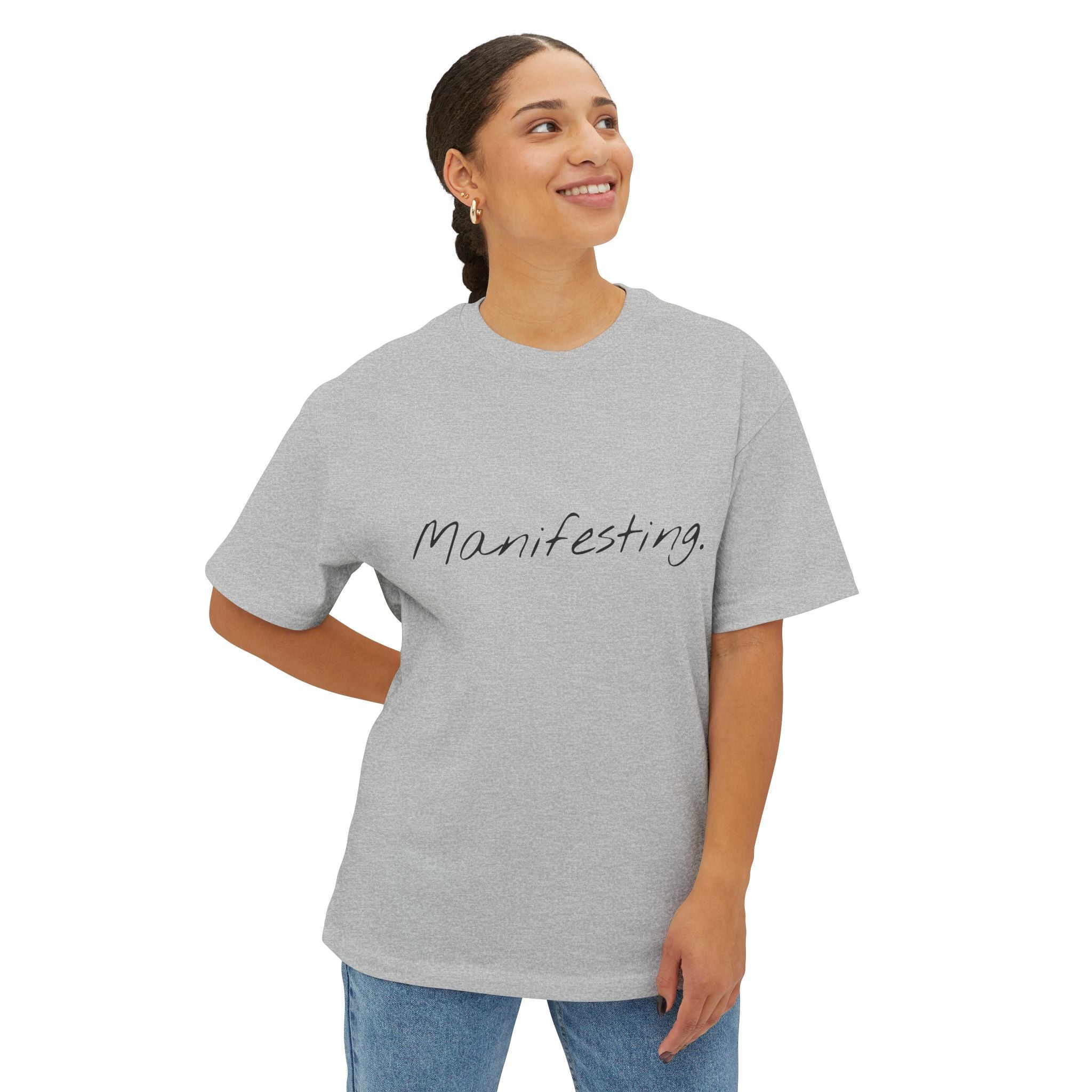 Manifesting Unisex Oversized Boxy Tee, Comfy Casual Tee, Affirmation Shirt, Gift for Her, Relaxed Fit Top, Inspirational Wear