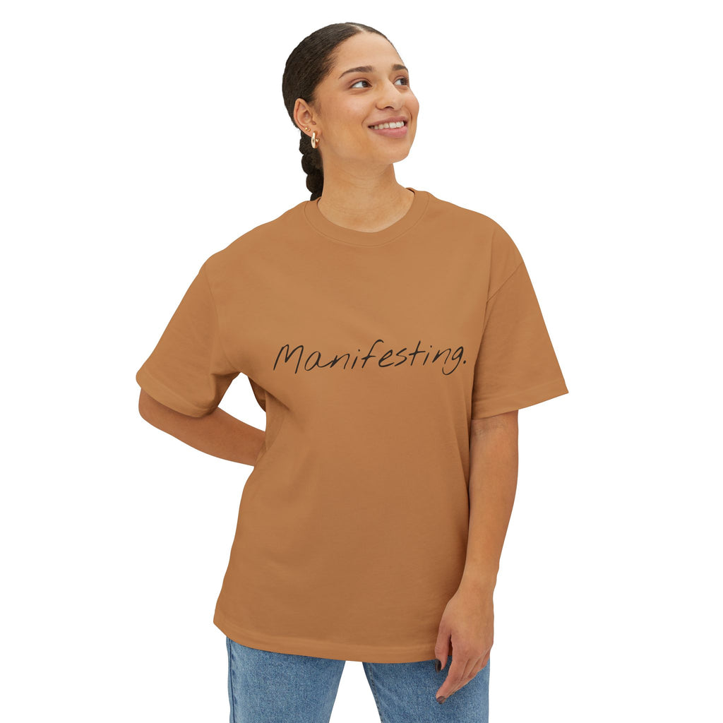 Manifesting Unisex Oversized Boxy Tee, Comfy Casual Tee, Affirmation Shirt, Gift for Her, Relaxed Fit Top, Inspirational Wear
