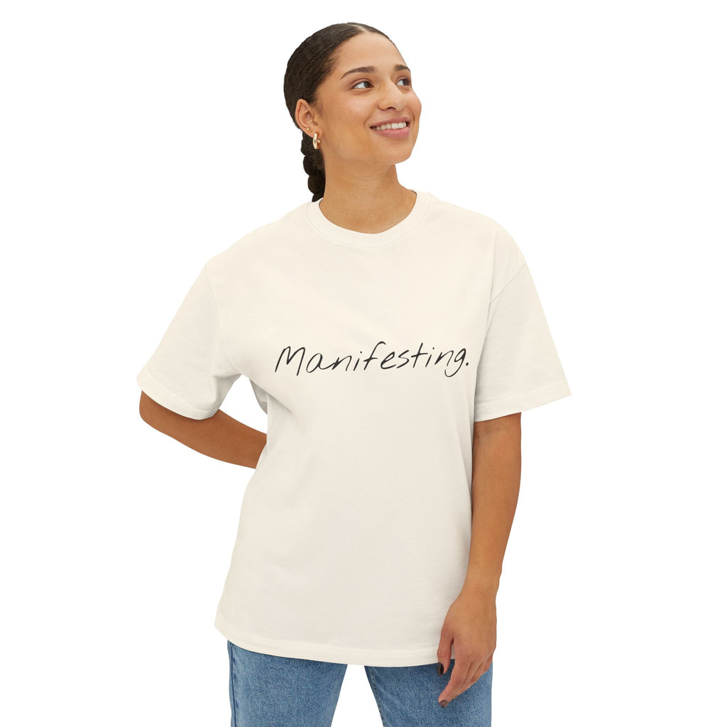 Manifesting Unisex Oversized Boxy Tee, Comfy Casual Tee, Affirmation Shirt, Gift for Her, Relaxed Fit Top, Inspirational Wear