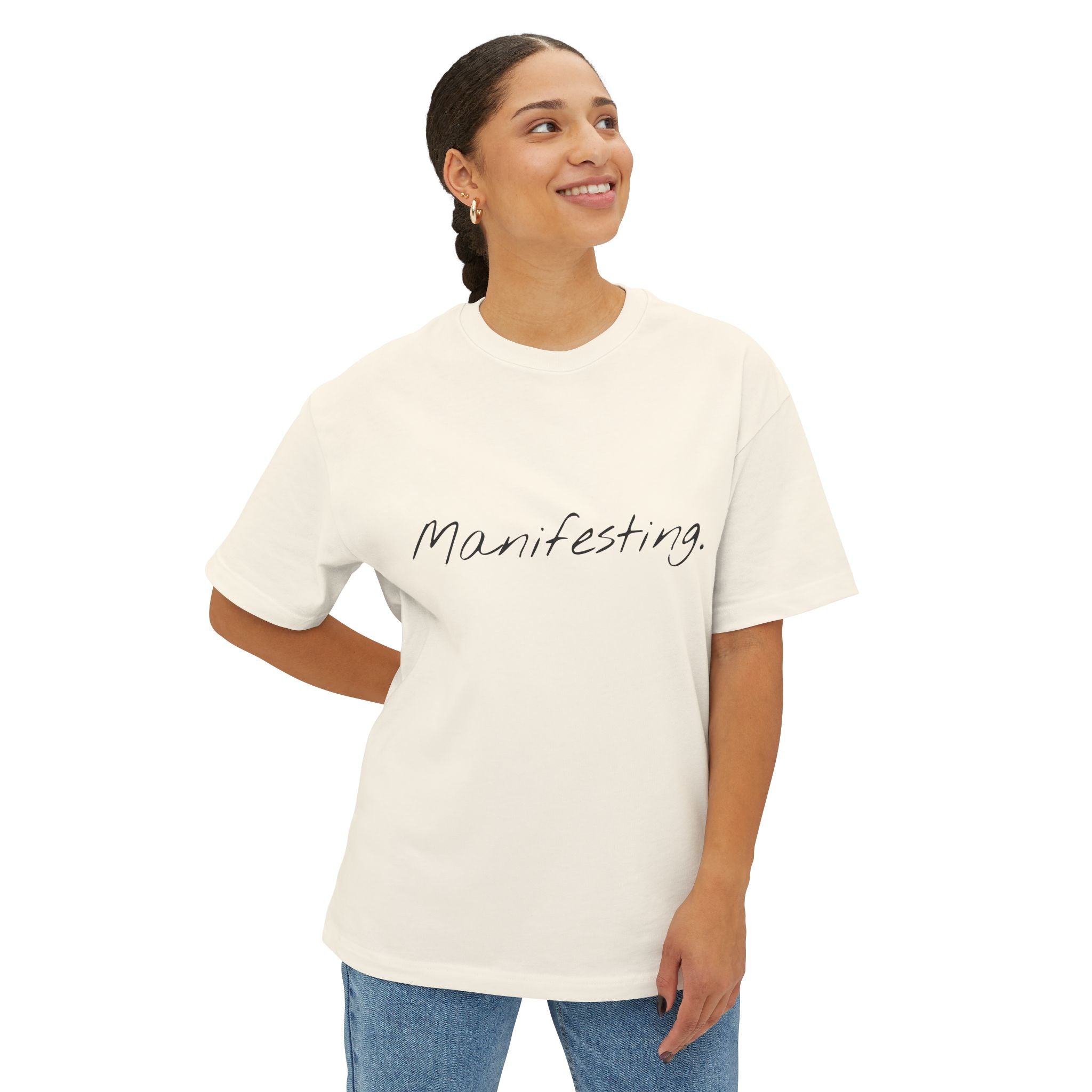 Manifesting Unisex Oversized Boxy Tee, Comfy Casual Tee, Affirmation Shirt, Gift for Her, Relaxed Fit Top, Inspirational Wear