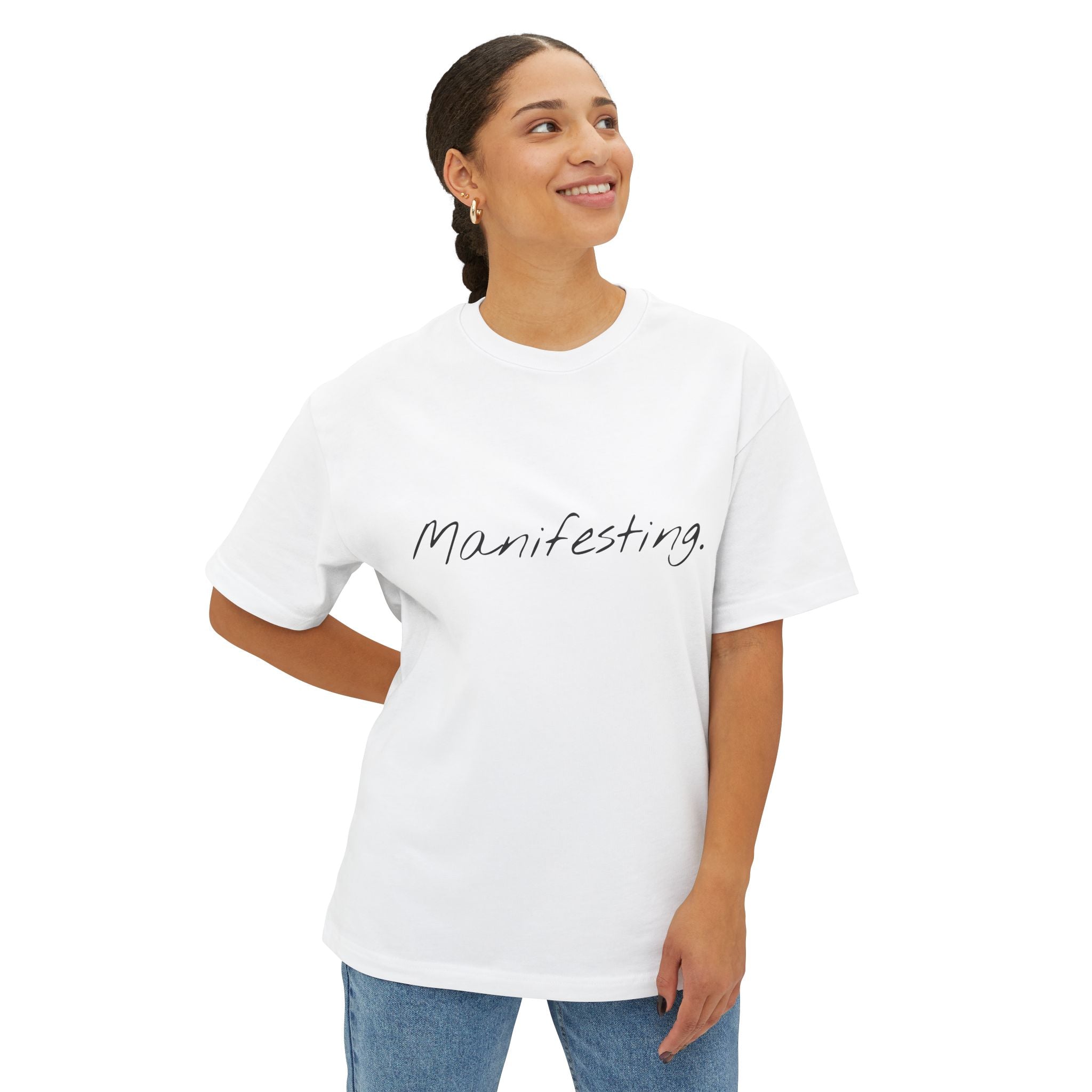 Manifesting Unisex Oversized Boxy Tee, Comfy Casual Tee, Affirmation Shirt, Gift for Her, Relaxed Fit Top, Inspirational Wear